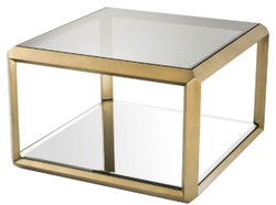Casa Padrino table d'appoint de luxe laiton / noir 75 x 75 x H. 55 cm - Table en Acier Inoxydable avec Plateau en Verre et Verre Miroir - Meubles de Salon de Luxe