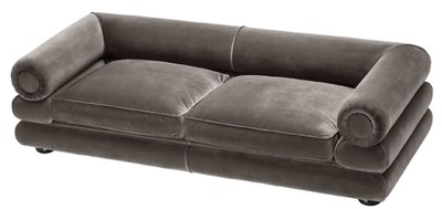 Casa Padrino Luxus Samt Sofa Grau / Schwarz 233 x 96 x H. 65 cm - Wohnzimmer Sofa - Luxus Qualität