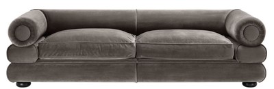 Casa Padrino Luxus Samt Sofa Grau / Schwarz 233 x 96 x H. 65 cm - Wohnzimmer Sofa - Luxus Qualität