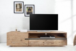Casa Padrino armoire de télévision design avec porte et tiroir naturel / gris teck 170 x 42 x H. 46 cm - Buffet - Fait à la Main en Bois Massif!