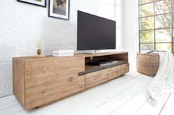 Casa Padrino armoire de télévision design avec porte et tiroir naturel / gris teck 170 x 42 x H. 46 cm - Buffet - Fait à la Main en Bois Massif!