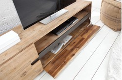 Casa Padrino armoire de télévision design avec porte et tiroir naturel / gris teck 170 x 42 x H. 46 cm - Buffet - Fait à la Main en Bois Massif!