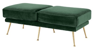 Casa Padrino panca in velluto di lusso verde scuro / ottone 125 x 58 x H. 45 cm - Panca Imbottita in Velluto - Mobili di Lusso