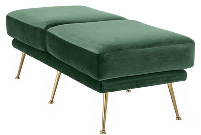 Casa Padrino Luxus Samt Sitzbank Dunkelgrün / Messingfarben 125 x 58 x H. 45 cm - Gepolsterte Samt Bank - Luxus Möbel