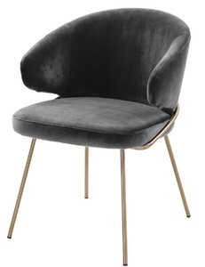 Casa Padrino luxury dining chair with armrests dark gray / brass 60 x 64 x H. 81 cm - Kitchen Chair with Fine Velvet - Dining Room Furniture