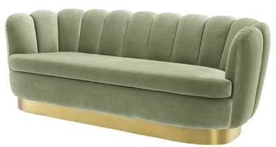 Casa Padrino sofá de terciopelo de lujo verde pistacho / latón 225 x 90 x H. 80 cm - Sofá de Salón - Calidad de Lujo