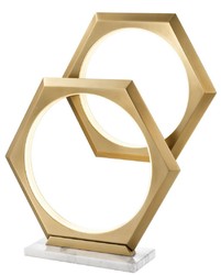 Casa Padrino Lampada da Tavolo a LED di Lusso Ottone Antico / Bianco 52 x 14 x H. 58 cm - Lampada da Tavolo Dimmerabile di Design con Base in Marmo - Collezione di Lusso