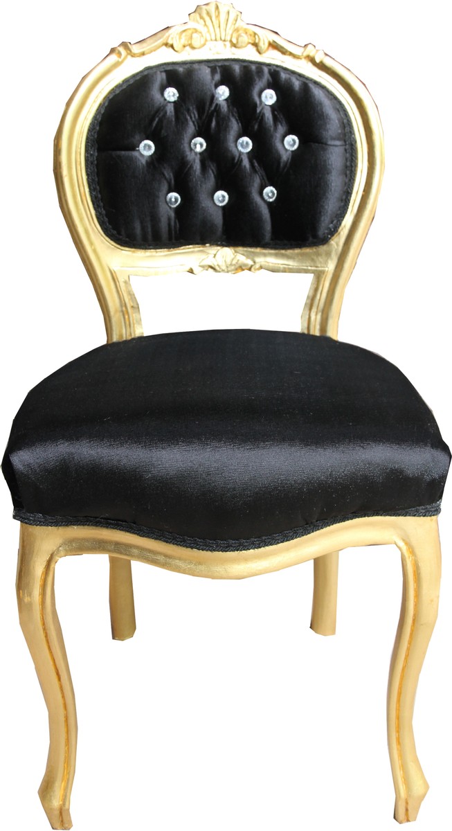 Sedia da donna barocca Casa Padrino nera / oro con strass Bling Bling - sedia da toeletta Sedia da donna barocca Casa Padrino nera / oro con strass Bling Bling - sedia da toeletta