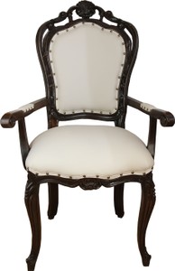 Chaise de salle à manger baroque de luxe Casa Padrino de couleur crème / marron avec accoudoirs - Chaise d'hôtel baroque - qualité luxe Chaise de salle à manger baroque de luxe Casa Padrino de couleur crème / marron avec accoudoirs - Chaise d'hôtel baroque - qualité luxe