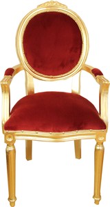 Casa Padrino Chaise de luxe médaillon baroque avec accoudoirs en velours de Bordeaux / doré Casa Padrino Chaise de luxe médaillon baroque avec accoudoirs en velours de Bordeaux / doré