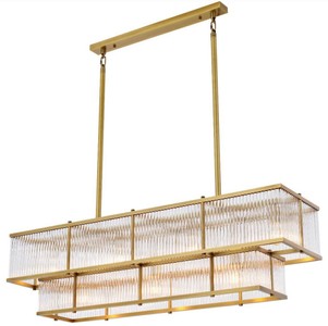 Casa Padrino Luxus Kronleuchter Antik Messingfarben 120 x 32,5 x H. 34 cm - Rechteckiger Kronleuchter - Luxus Qualität