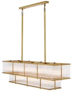 Casa Padrino Luxus Kronleuchter Antik Messingfarben 120 x 32,5 x H. 34 cm - Rechteckiger Kronleuchter - Luxus Qualität