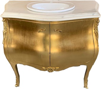 Mobile da toeletta barocco di lusso Casa Padrino oro con piano in marmo - lussuoso mobile bagno barocco Mobile da toeletta barocco di lusso Casa Padrino oro con piano in marmo - lussuoso mobile bagno barocco