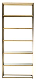 Casa Padrino Luxus Regalschrank Messing / Grau 95 x 40 x H. 225 cm - Edelstahl Schrank mit 5 Glasregalen - Büromöbel - Wohnzimmermöbel
