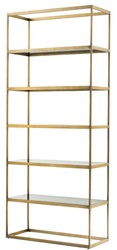Casa Padrino gabinete de estantería de lujo latón / gris 95 x 40 x H. 225 cm - Gabinete de Acero Inoxidable con 5 Estantes de Vidrio - Muebles de Oficina - Muebles de Salón
