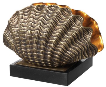 Casa Padrino Luxury Table Lamp in Shell Shape Vintage Brass / Black 33 x 21 x H. 22 cm - Table Light with Granite Base