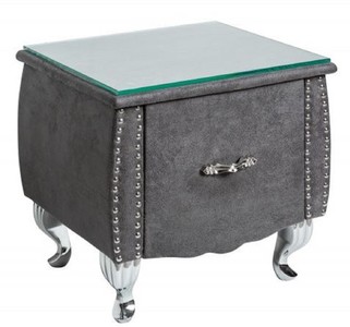 Casa Padrino Table de Chevet Art Déco avec Tiroir et Plateau en Verre Gris Antique / Agent 47 x 41 x H. 45 cm - Meubles de Chambre à Coucher