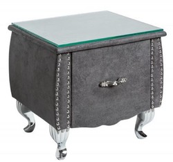 Casa Padrino Comodino Art Deco con Cassetto e Piano in Vetro Grigio Antico / Argento 47 x 41 x H. 45 cm - Mobili per Camera da Letto