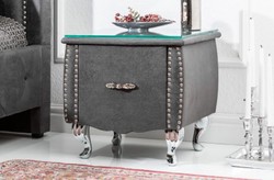 Casa Padrino Comodino Art Deco con Cassetto e Piano in Vetro Grigio Antico / Argento 47 x 41 x H. 45 cm - Mobili per Camera da Letto