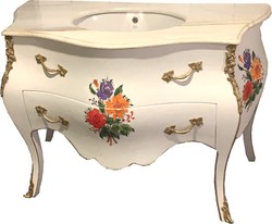 Lavabo barocco di lusso Casa Padrino dipinto bianco / fiore con piano in marmo - lussuoso bagno barocco