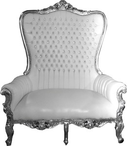 Poltrona Barocco doppio trono Casa Padrino Majestic Bianco / Argento con strass Bling Bling - Poltrona gigante - Sedia Trono Tron Poltrona Barocco doppio trono Casa Padrino Majestic Bianco / Argento con strass Bling Bling - Poltrona gigante - Sedia Trono Tron