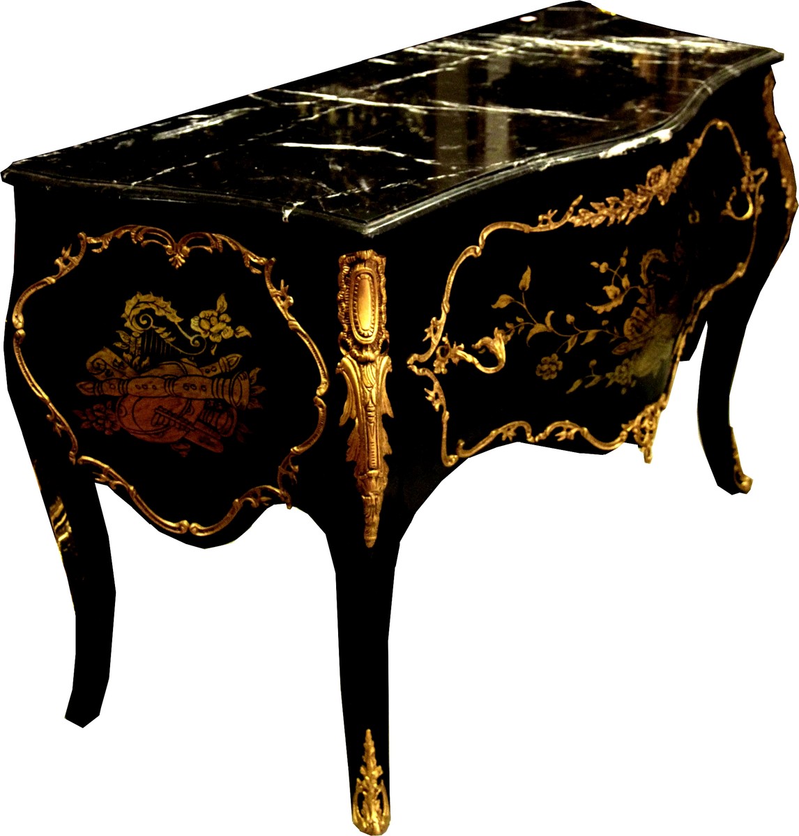 Cassettone barocco Casa Padrino nero / oro 130 cm con applicazioni in metallo e piano in marmo Cassettone barocco Casa Padrino nero / oro 130 cm con applicazioni in metallo e piano in marmo