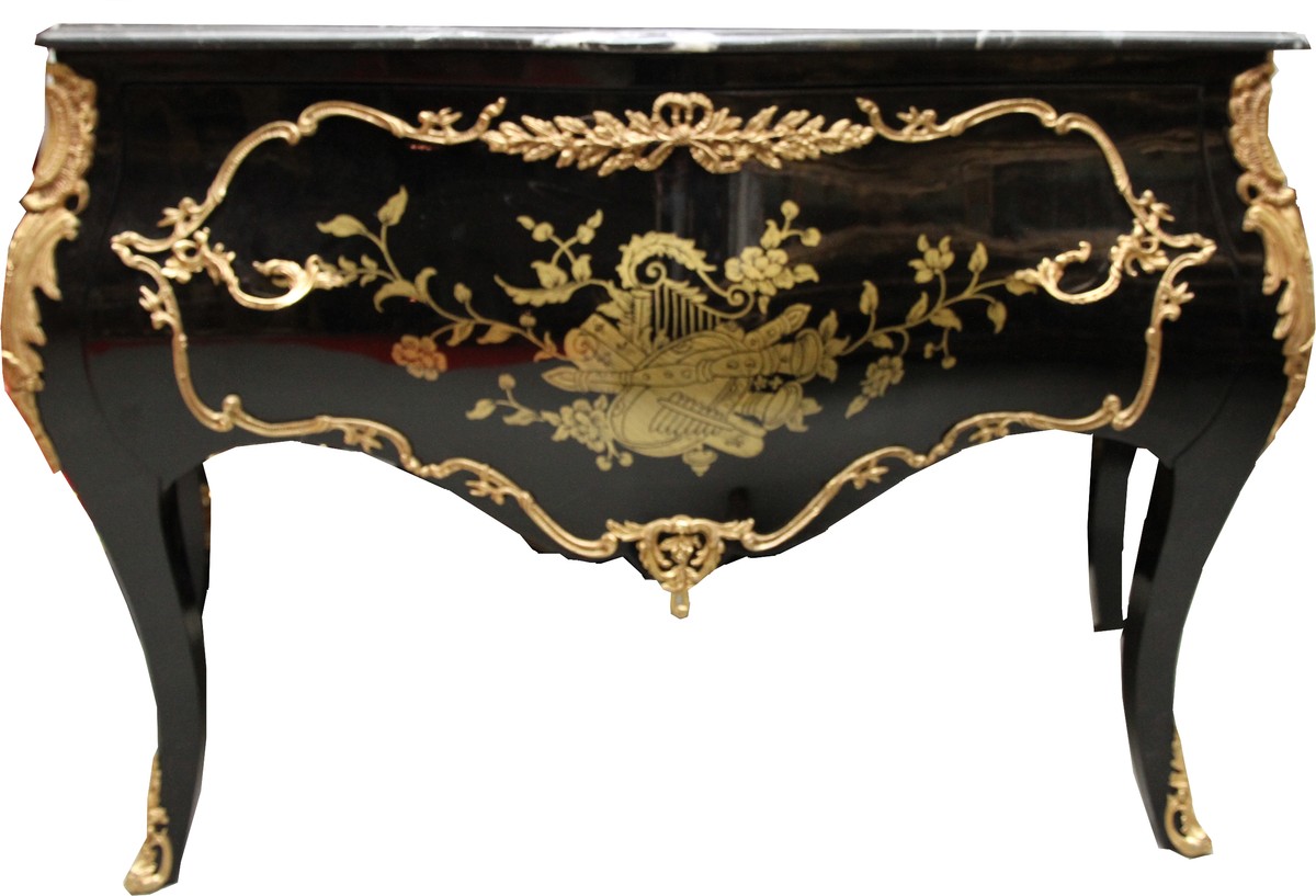 Cassettone barocco Casa Padrino nero / oro 130 cm con applicazioni in metallo e piano in marmo Cassettone barocco Casa Padrino nero / oro 130 cm con applicazioni in metallo e piano in marmo