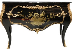 Cassettone barocco Casa Padrino nero / oro 130 cm con applicazioni in metallo e piano in marmo