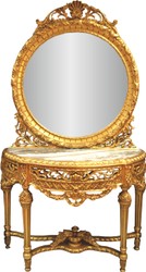 Console de miroir baroque de luxe Casa Padrino avec plateau en marbre doré 124 x H 220 cm - mobilier d'hôtel - console avec miroir