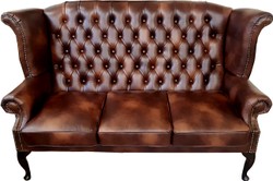 Casa Padrino Sofá 3 plazas de cuero genuino de lujo Marrón oscuro Aspecto antiguo vintage 183 x 90 x H. 105 cm - Sofá Chesterfield