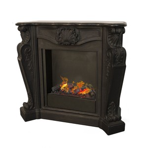 Casa Padrino luxury Art Nouveau fireplace black with steam fireplace insert 118 x 43 x H. 111 cm - Luxury electric fireplace with steam function - Baroque Casa Padrino luxury Art Nouveau fireplace black with steam fireplace insert 118 x 43 x H. 111 cm - Luxury electric fireplace with steam function - Baroque