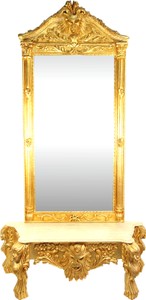 Casa Padrino Barock Spiegel Konsole Grimasse Gold mit creme Marmor holz handarbeit massiv Spiegelkonsole mirror console baroque furniture interior möbel Casa Padrino Barock Spiegel Konsole Grimasse Gold mit creme Marmor holz handarbeit massiv Spiegelkonsole mirror console baroque furniture interior möbel