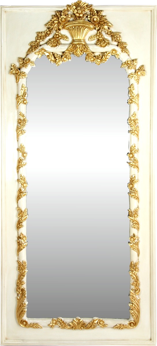 Casa Padrino Baroque wall mirror cream / gold antique style 85 x H. 190 cm - Magnificent Baroque mirror with beautiful decorations Casa Padrino Baroque wall mirror cream / gold antique style 85 x H. 190 cm - Magnificent Baroque mirror with beautiful decorations