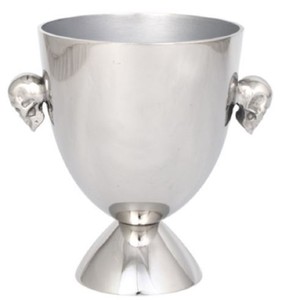 Casa Padrino Aluminum Ice Bucket Skull Silver Ø 15 x H. 20 cm - Wine Cooler - Champagne Cooler with 2 Handles - Gastronomy Accessories