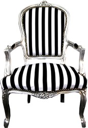 Casa Padrino Fauteuil Baroque Noir / Rayures Blanches / Argent - Mobilier Rayé