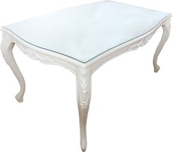 Casa Padrino Baroque Luxury Dining Table White 200 x 100 x H. 78 cm - Dining Room Table with Glass Plate - Hotel & Restaurant Furniture - Made in Italy