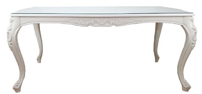 Casa Padrino table de salle à manger baroque de luxe blanc 240 x 100 x H. 81 cm - Table à Manger avec Plateau en Verre - Mobilier pour Hôtels et Restaurants - Fabriquée en Italie