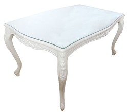 Casa Padrino tavolo da pranzo barocco di lusso bianco 240 x 100 x H. 81 cm - Tavolo da Pranzo con Lastra di Vetro - Mobili per Alberghi e Ristoranti - Made in Italy Casa Padrino tavolo da pranzo barocco di lusso bianco 240 x 100 x H. 81 cm - Tavolo da Pranzo con Lastra di Vetro - Mobili per Alberghi e Ristoranti - Made in Italy
