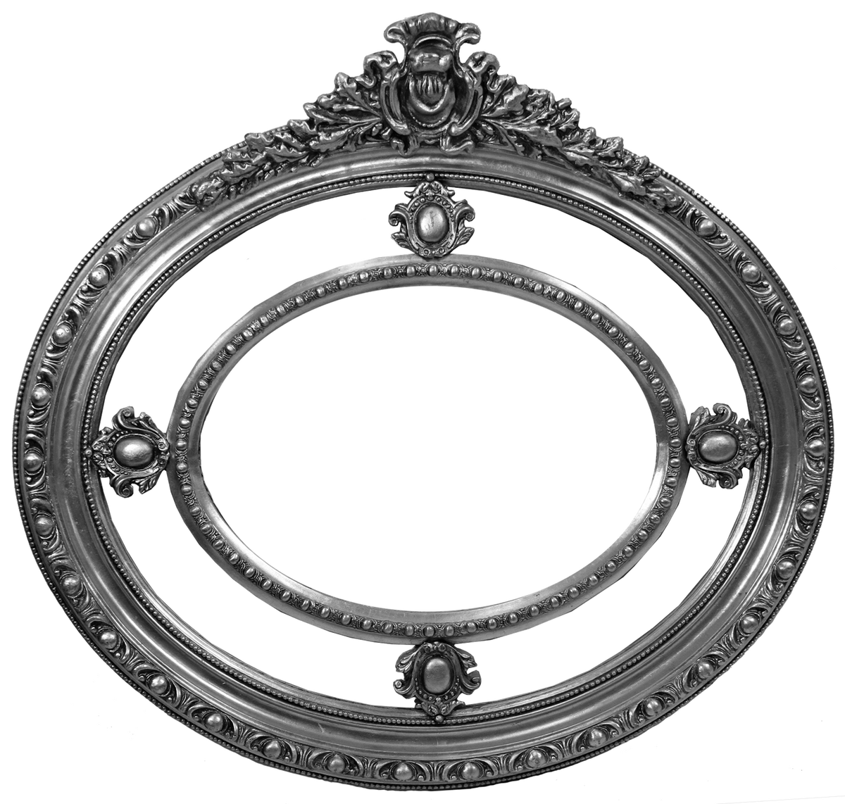 Casa Padrino Baroque Wall Mirror Silver 125 x H. 120 cm - Handmade Oval Baroque Mirror with Beautiful Decorations Casa Padrino Baroque Wall Mirror Silver 125 x H. 120 cm - Handmade Oval Baroque Mirror with Beautiful Decorations
