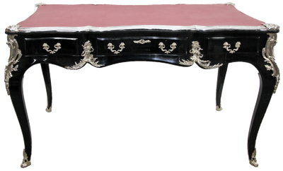 Casa Padrino luxury baroque desk with 3 drawers and solid metal application black / silver / bordeaux 141 x 65 x H. 80 cm - Baroque Office Furniture Casa Padrino luxury baroque desk with 3 drawers and solid metal application black / silver / bordeaux 141 x 65 x H. 80 cm - Baroque Office Furniture