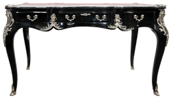 Casa Padrino luxury baroque desk with 3 drawers and solid metal application black / silver / bordeaux 141 x 65 x H. 80 cm - Baroque Office Furniture Casa Padrino luxury baroque desk with 3 drawers and solid metal application black / silver / bordeaux 141 x 65 x H. 80 cm - Baroque Office Furniture