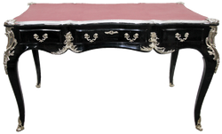 Casa Padrino luxury baroque desk with 3 drawers and solid metal application black / silver / bordeaux 141 x 65 x H. 80 cm - Baroque Office Furniture Casa Padrino luxury baroque desk with 3 drawers and solid metal application black / silver / bordeaux 141 x 65 x H. 80 cm - Baroque Office Furniture