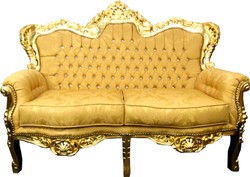 Divano a 2 posti barocco Casa Padrino Fantasia oro / Oro con strass Bling Bling - Mobili per soggiorno in stile antico