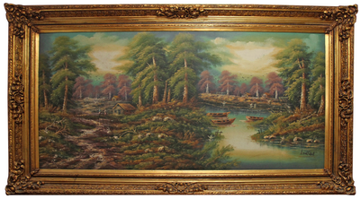 Casa Padrino Baroque Oil Painting Landscape Multicolor / Gold 285 x H. 164 cm - Giant Hand-Painted Baroque Painting with a Massive Splendor Frame