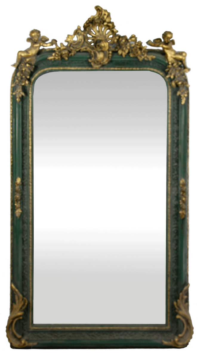 Casa Padrino specchio barocco a parete verde / oro antico 85 x H. 160 cm - Magnifico Specchio Barocco con Splendidi Ornamenti e Figure Decorative di Angeli Casa Padrino specchio barocco a parete verde / oro antico 85 x H. 160 cm - Magnifico Specchio Barocco con Splendidi Ornamenti e Figure Decorative di Angeli