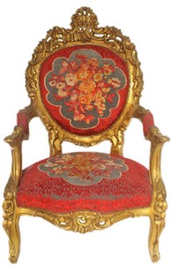 Casa Padrino Baroque Throne Armchair Red Floral Pattern / Gold 70 x 70 x H. 120 cm - Sumptuous Handcrafted Royal Armchair - Wedding Armchair - Baroque Furniture