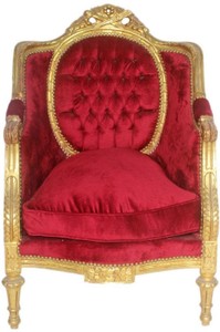 Casa Padrino Barock Thron Sessel Bordeaux Rot / Gold