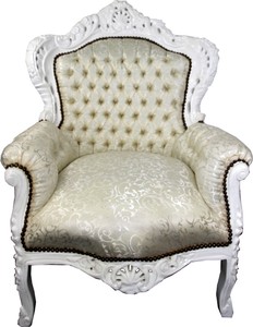 Casa Padrino Sillón Barroco King Cream Pattern / White - Baroque Furniture Casa Padrino Sillón Barroco King Cream Pattern / White - Baroque Furniture
