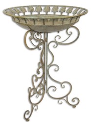 Casa Padrino Art Nouveau Bird Bath with Stand Antique Green Ø 52 x H. 67.5 cm - Baroque & Art Nouveau Garden Deco