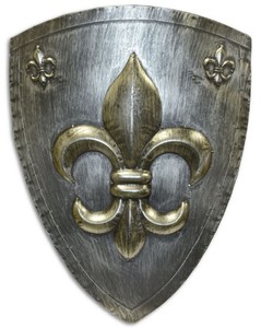 Casa Padrino bouclier de chevalier en fer avec lis français argent antique / or 54 x H. 71 cm - Décoration Médiévale - Décoration Murale